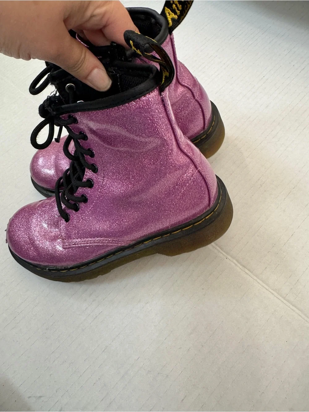 Dr Martens Pink Glitter Combat Boots Girls 1 Big Kid Lace Up